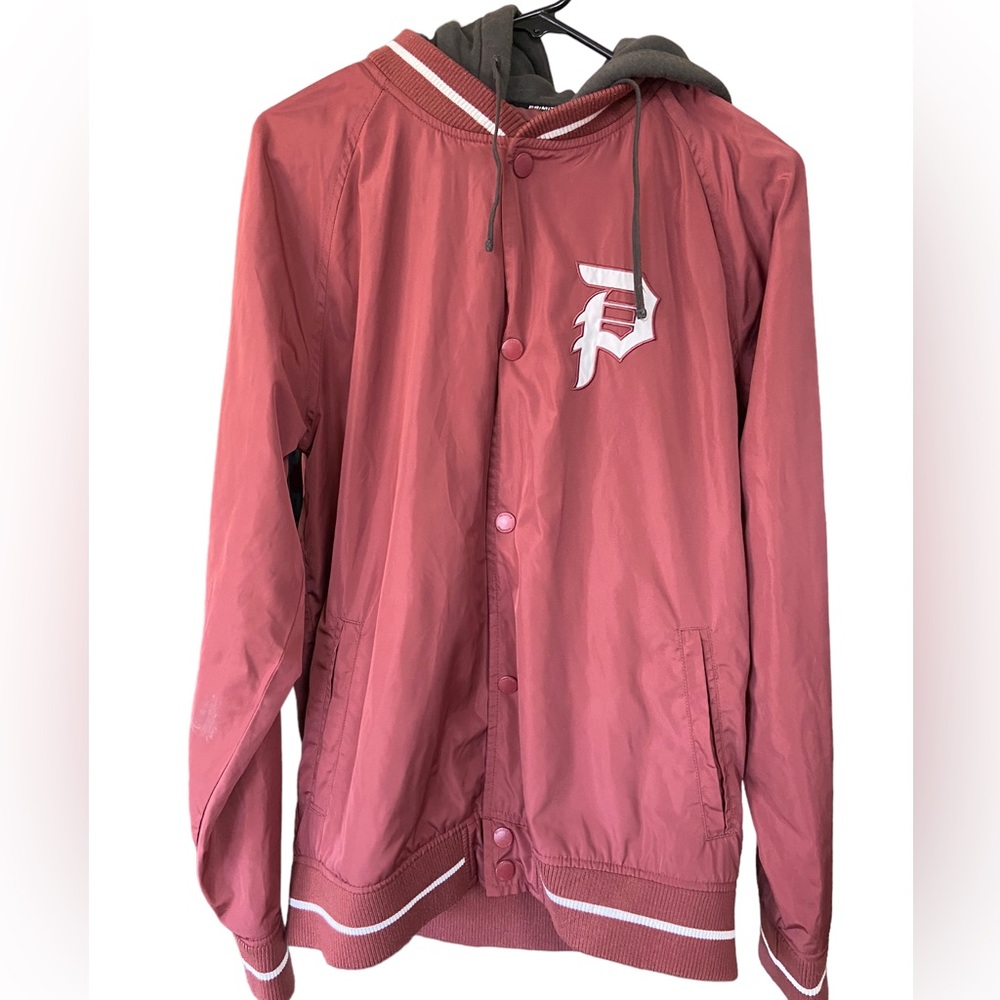 PRIMITIVE High End Matte Red Varsity Windbreaker Hoodie Jacket MINTY Men’s S